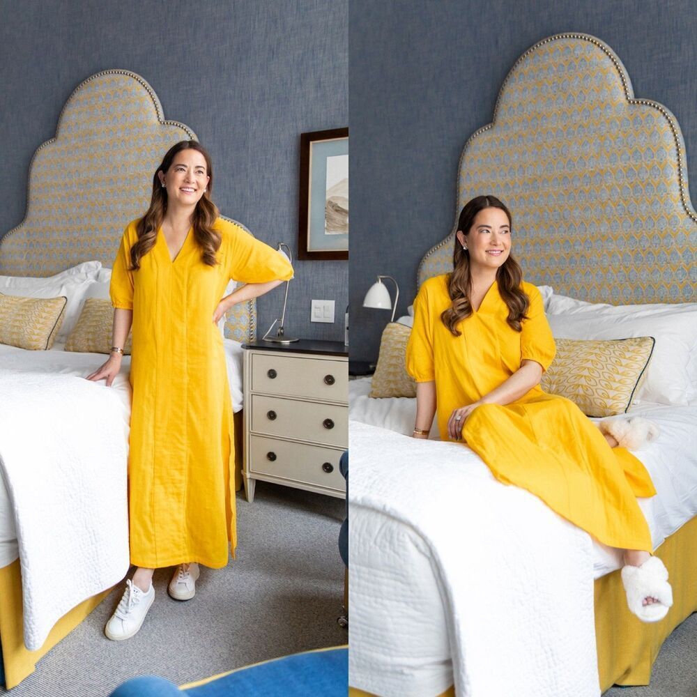 Lake Women Size M Yellow Gauze Caftan Muslin Lounge Maxi Dress Resort Vacation
